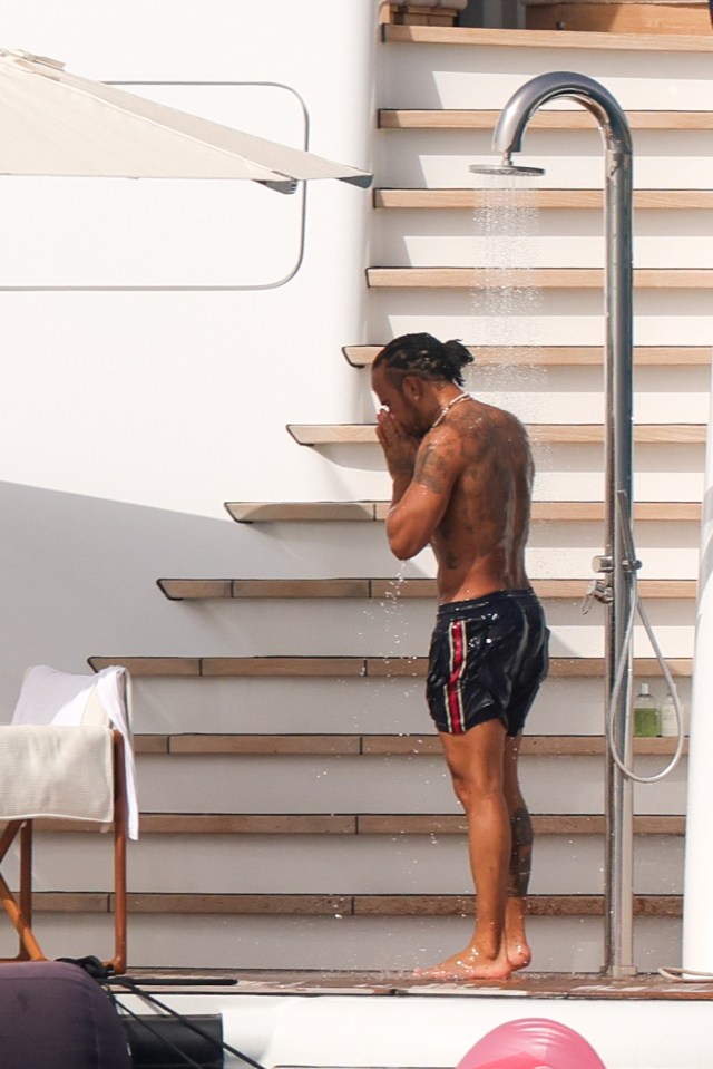 Hamilto, 38, is enjoying a weekend off from F1