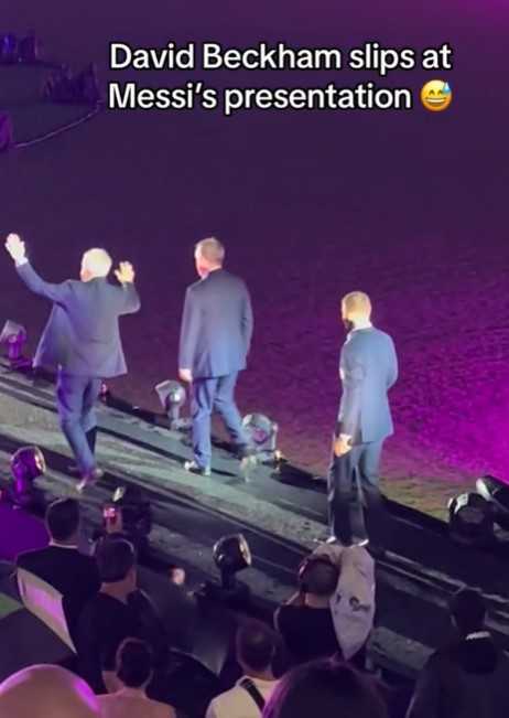 Co-owner Jorge Mas poked fun at Becks by pretending to fall