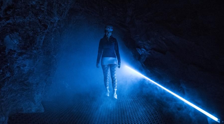 The trampolines are located deep inside a slate quarry and guests arrive inside via a train
