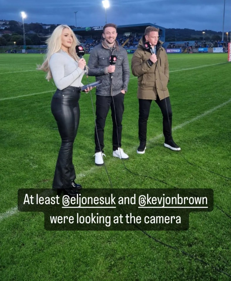 Emma Louise Jones wore leather trousers while presenting the Betfred Championship