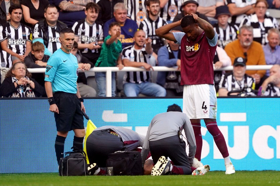Villa defender Ezri Konsa stood stunned with his head on his shoulders