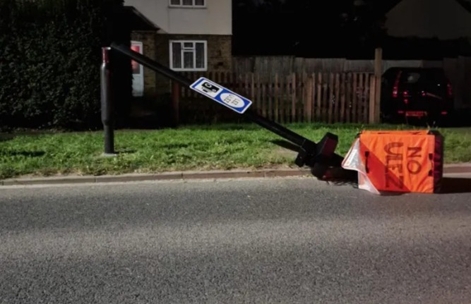 A ULEZ camera in Harefield, West London was cut down