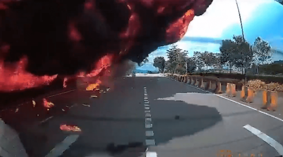 The impact caused a fireball to tear across the highway