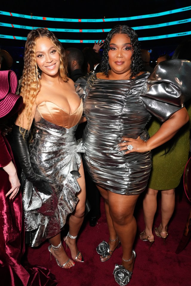 LOS ANGELES, CALIFORNIA - FEBRUARY 05: (L-R) Beyonce¿ and Lizzo attend the 65th GRAMMY Awards at Crypto.com Arena on February 05, 2023 in Los Angeles, California. (Photo by Kevin Mazur/Getty Images for The Recording Academy)