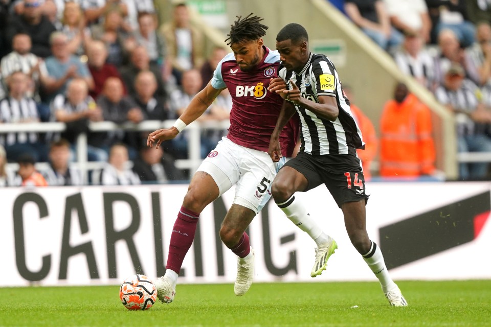Mings was involved in a tussle for the ball with Isak