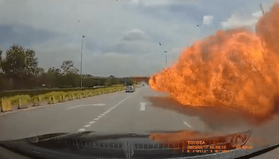 Footage showed flames engulfing the highway