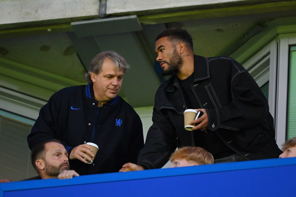 It was all smiles for Todd Boehly and injured captain Reece James