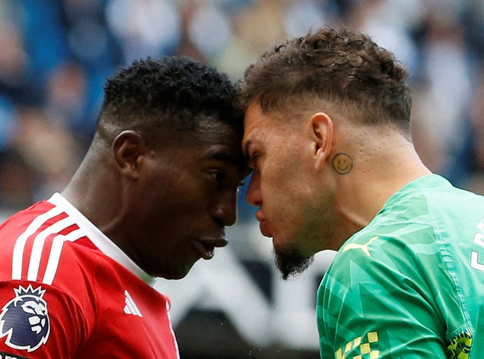 Ederson hadbeen booked for this clash with Forest's Taiwo Awoniyi