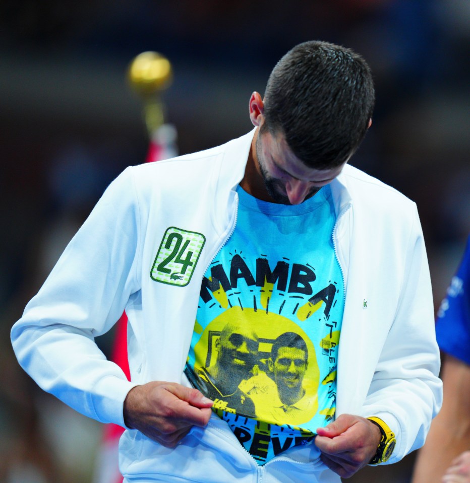 Djokovic wore a T-shirt with NBA legend Kobe Bryant
