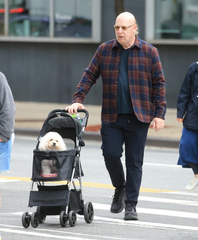 **Exclusive** Billionnaire Manchester United FC owner Avram Glazer is seen with his wife Jill Henkin as they push a pram for their dog around New York City. New Yorker's passing by would never know the couple are worth a billion dollars in their extremely humble clothes. The dog looked pretty happy to be pushed around like a baby. Credit- Probe-Media.com