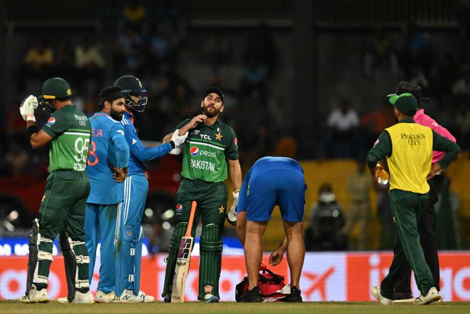 Agha Salman was hit in the face after the ball bounced off his bat