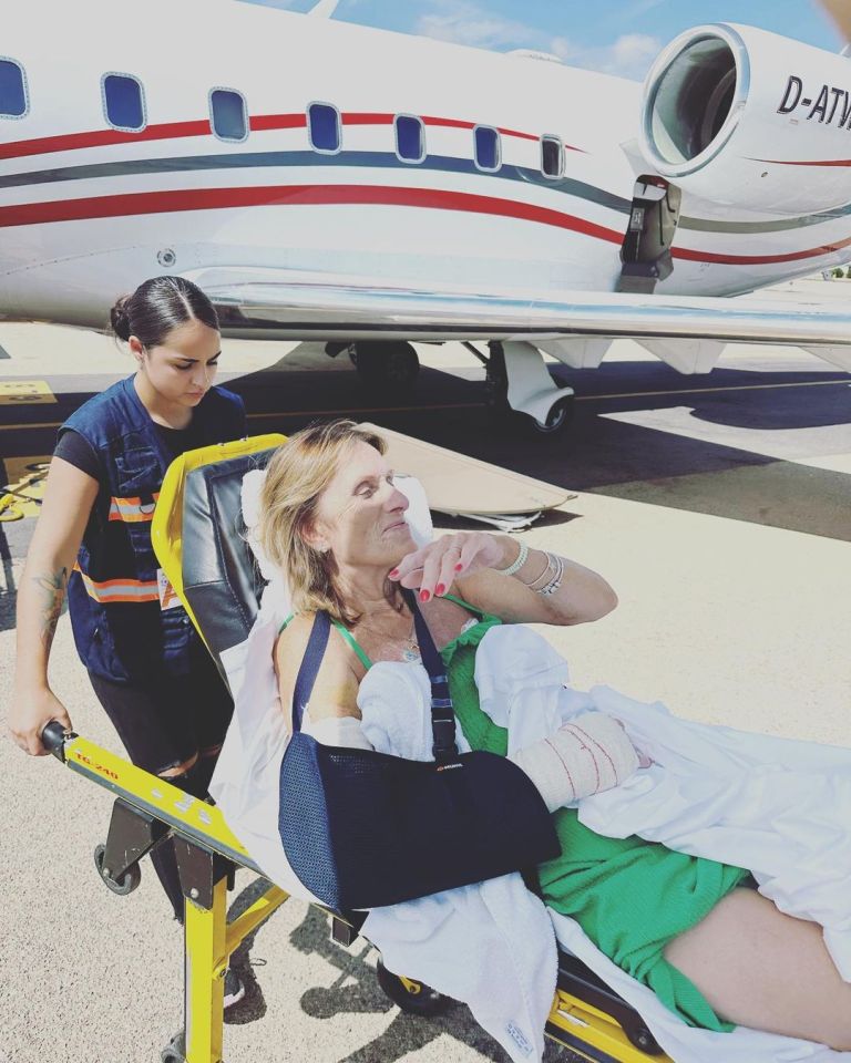 Rylan's mum was wheeled onto a private jet via stretcher