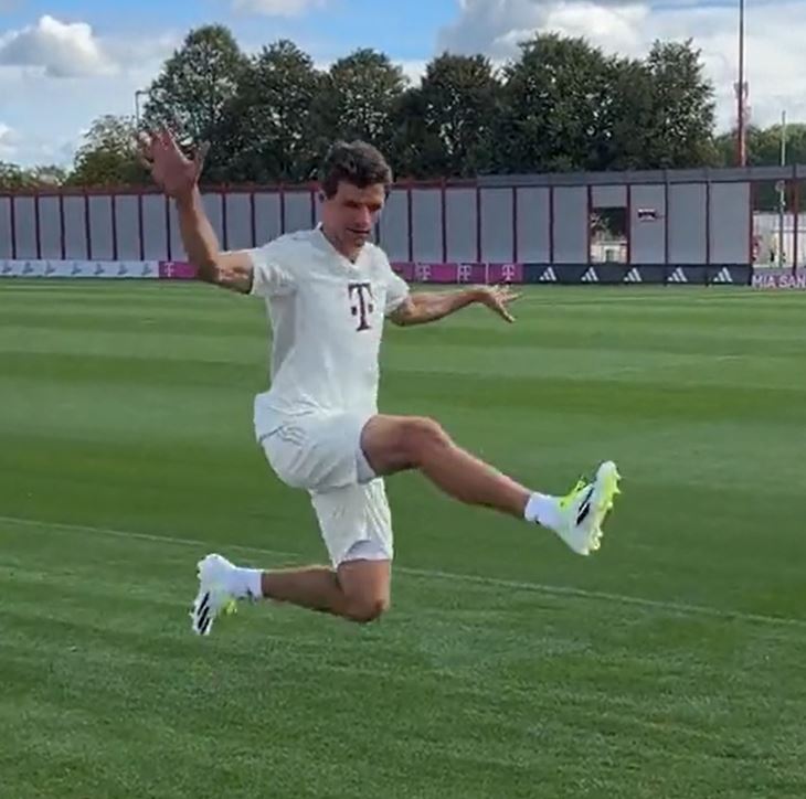 The veteran bizarrely jumped along the side of the pitch
