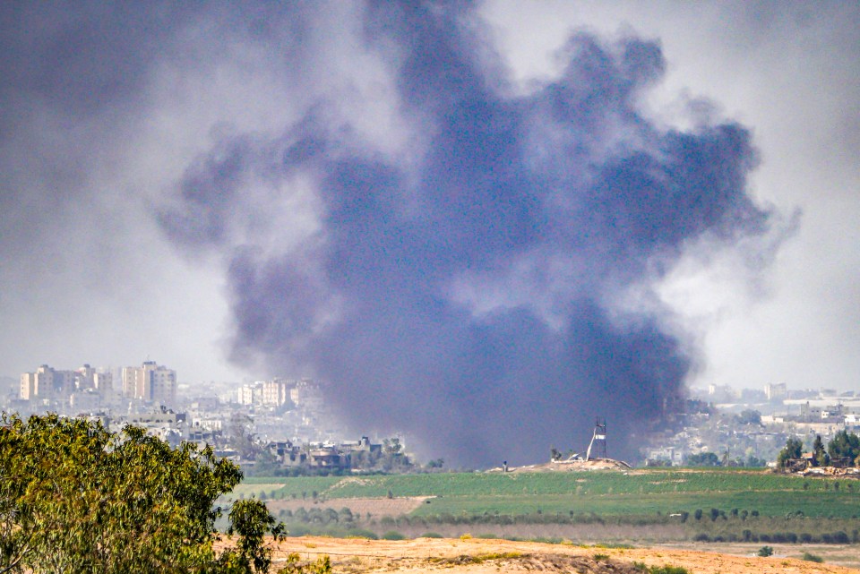 Black smoke from explosions in Beit Hanoun, Gaza, as seen from Sederot