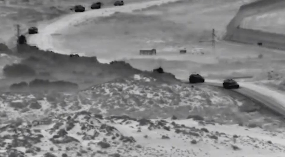 Footage showed a column of Israeli tanks going over the border into Gaza