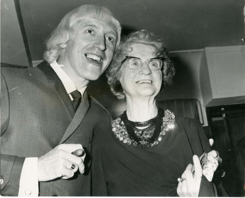 Jimmy Saville pictured with his mother Agnes at the Savoy Hotel in 1965