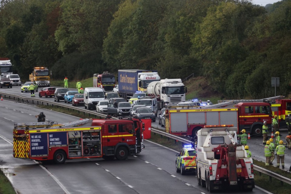 A lorry has overturned in a serious crash on the M4 northwest of Chippenham, this morning, October 20, 2023. Emergency services were called to the road traffic collision on the eastbound carriageway between junctions 18 (Bath) and 17 (Chippenham) at around 9.30am.