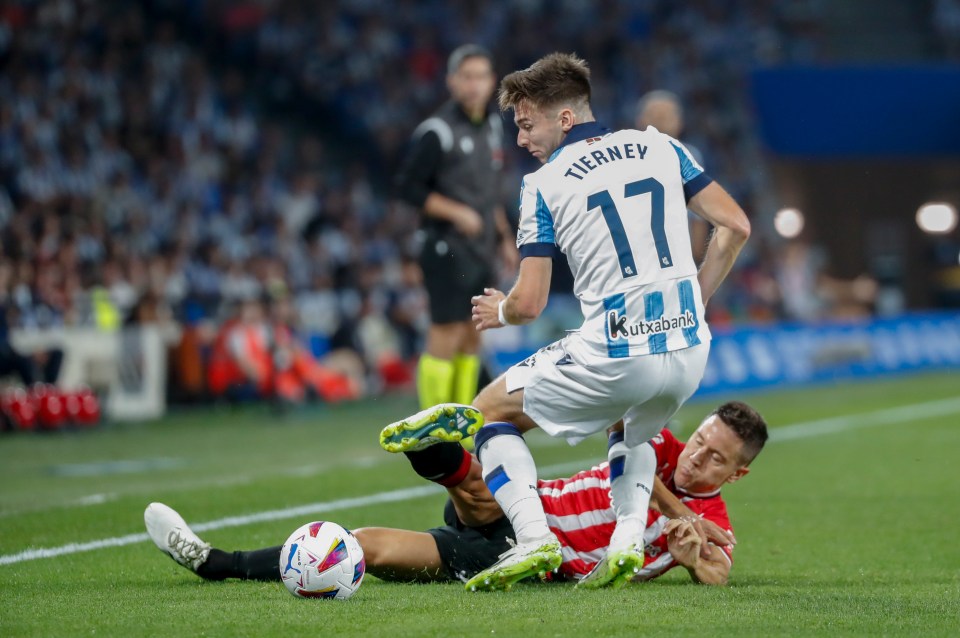 He helped tackle Ander Herrera as Real Sociedad won the Basque derby v Atheltic Bilbao