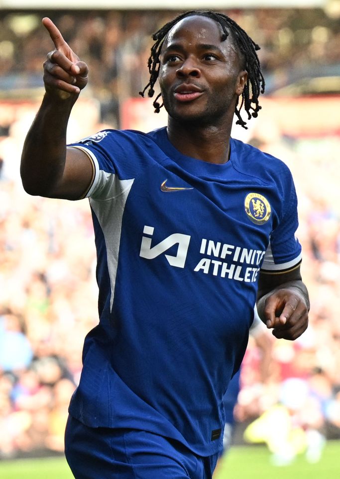 Raheem Sterling celebrates his goal at Turf Moor