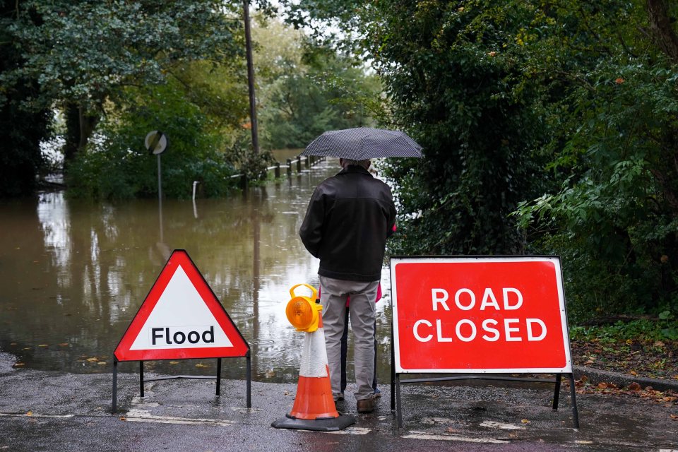 The flooded Carlton Ferry Lane in the village of Collingham, Nottinghamshire