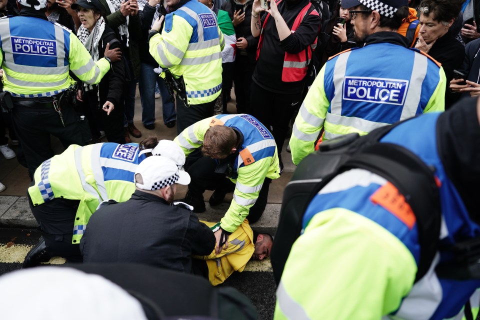 Cops detained a man after scuffles near the Cenotaph