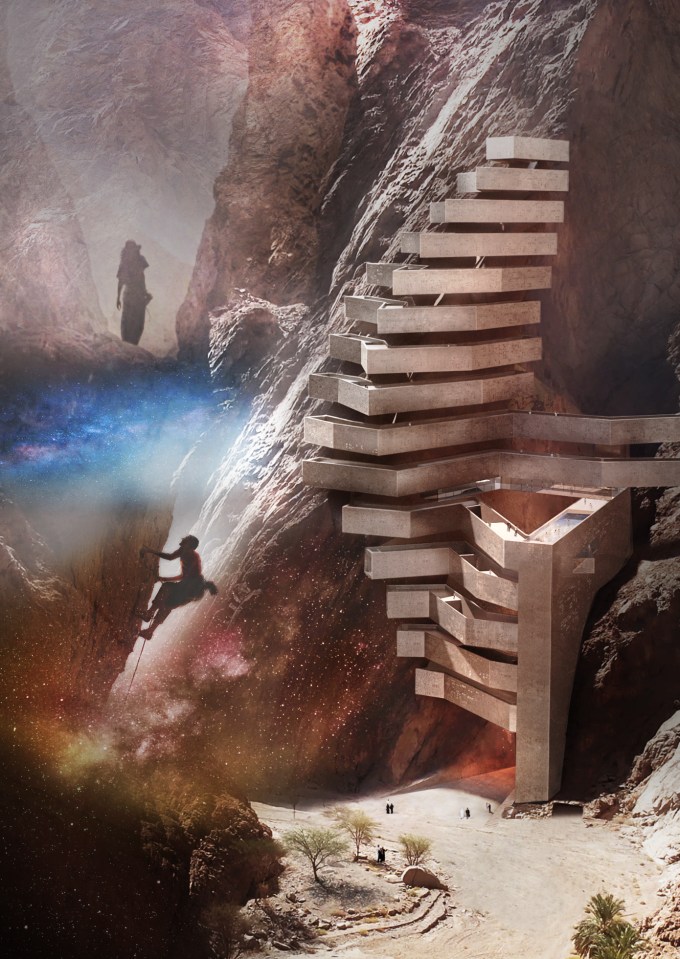 Leyja will have an adventure hotel carved into a cliff face where guests will be able to rock climb