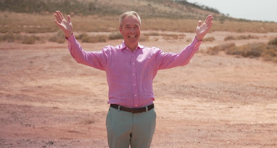 Nigel Farage looks in high spirits for the upcoming challenge in I'm A Celeb