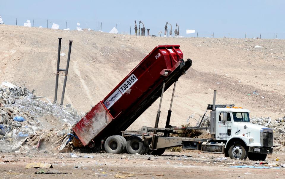 Trucks are weighed upon arrival before they can dump their rubbish