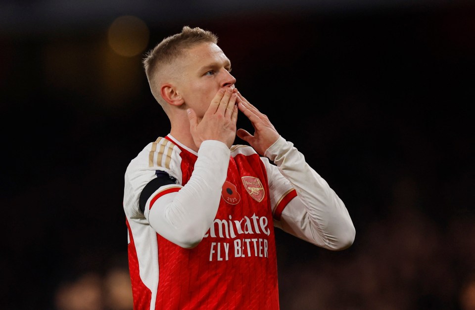 Arsenal’s Oleksandr Zinchenko celebrates scoring his side's third goal