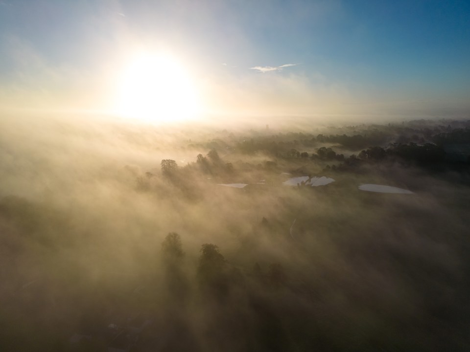 A misty sunrise over Cirencester in the Cotswolds this morning