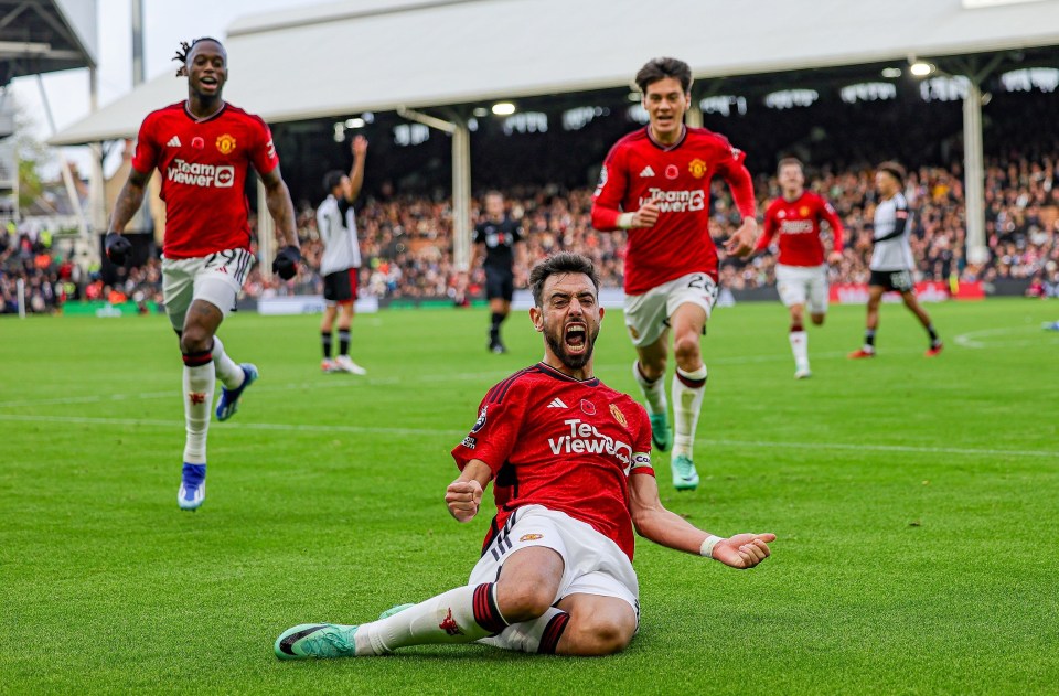 Bruno Fernandes celebrates his last-minute winner