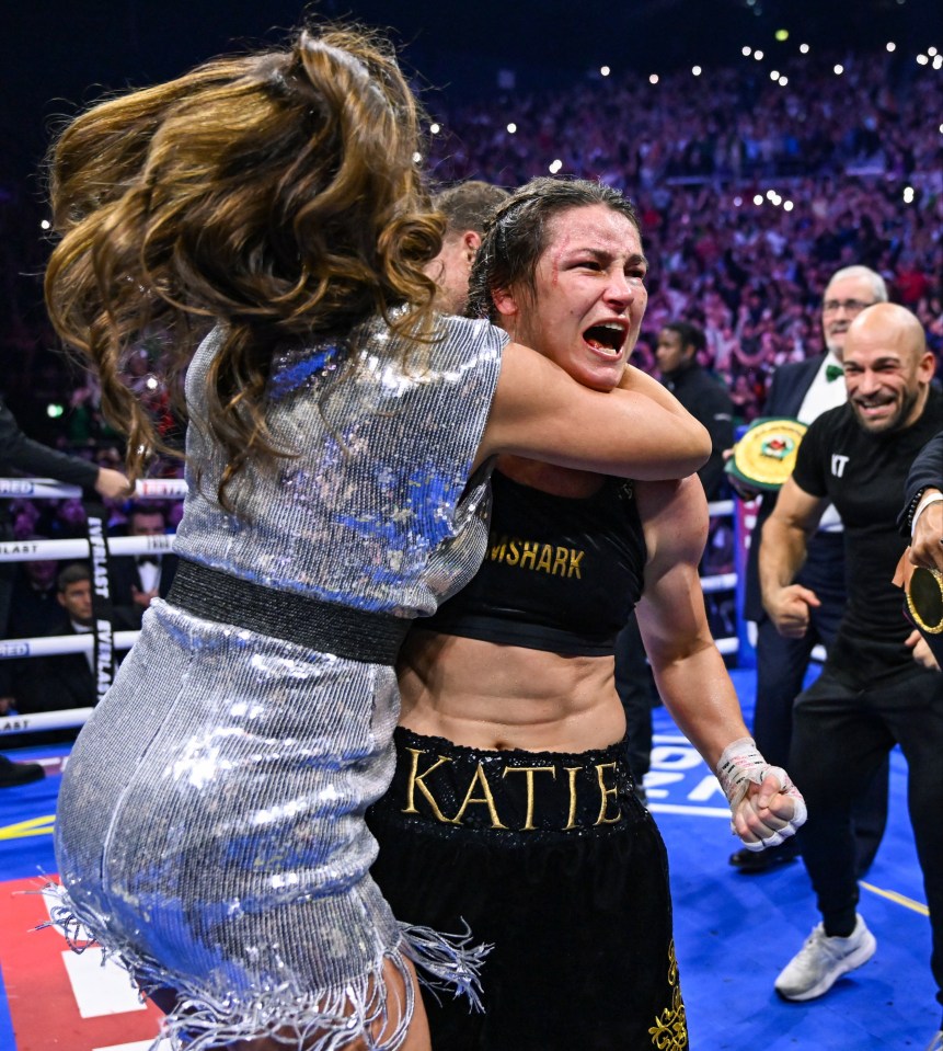 Taylor celebrates with mum Bridget Taylor after defeating Cameron