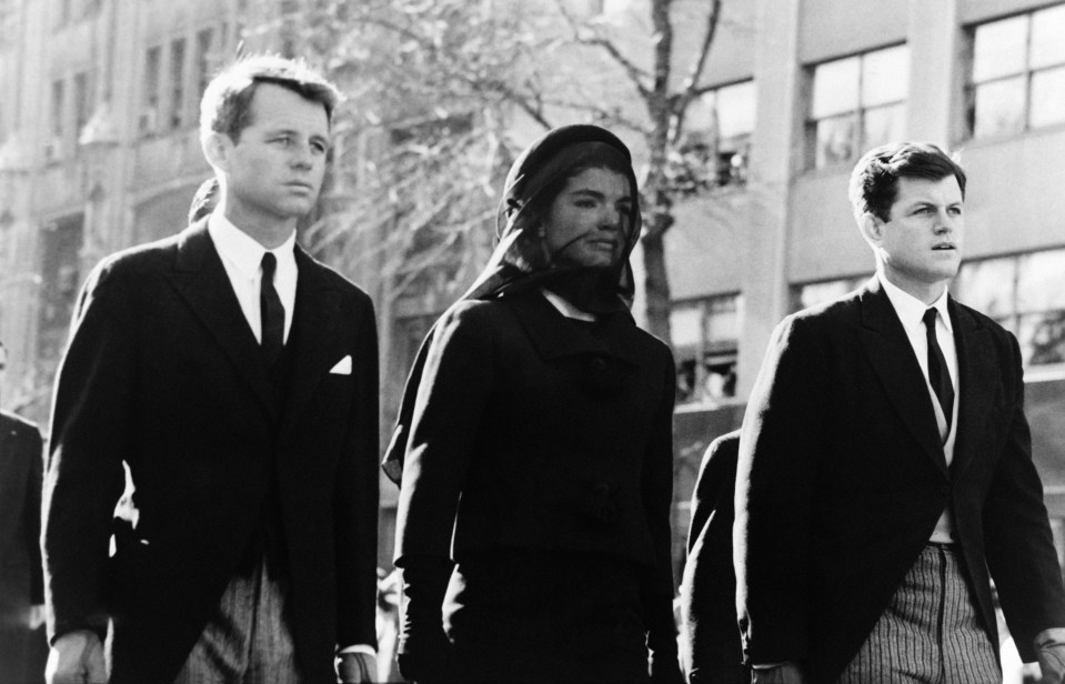 WASHINGTON DC, UNITED STATES - NOVEMBER 25: Robert Kennedy and Edward Kennedy with their sister in law Jacqueline Kennedy during the funeral of President John F Kennedy on november 25, 1963 in Washington DC, United States. (Photo by Keystone-France/Gamma-Keystone via Getty Images)