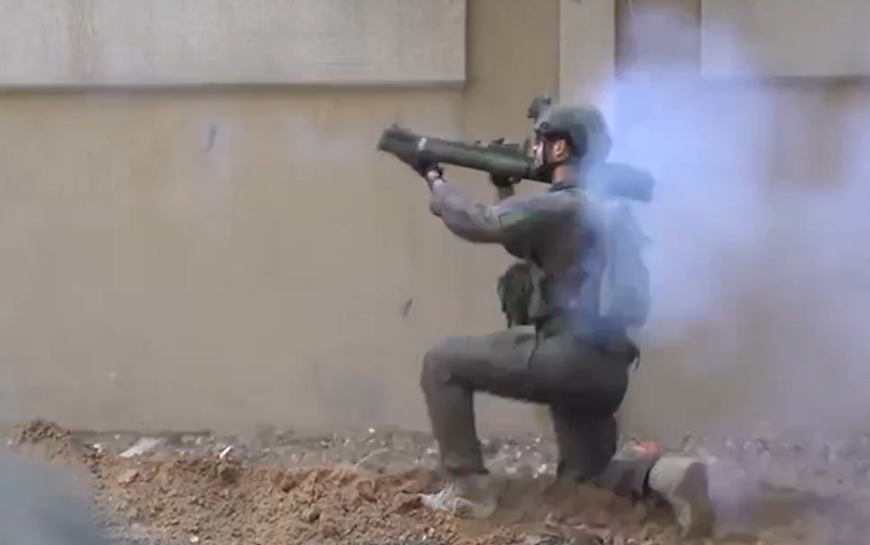 Footage showed soldiers opening fire on terrorists with RPGs