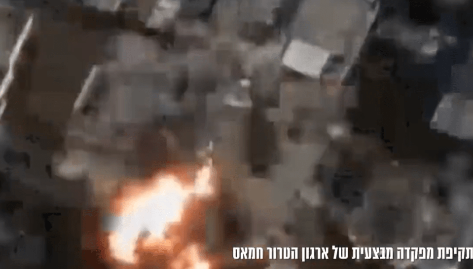 Footage shows the house being blasted from the air