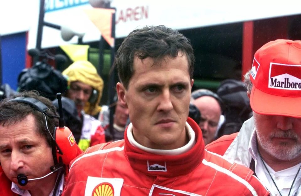 Michael Schumacher in the pit lane filled with rage after the infamous crash in the 1998 Belgium Grand Prix
