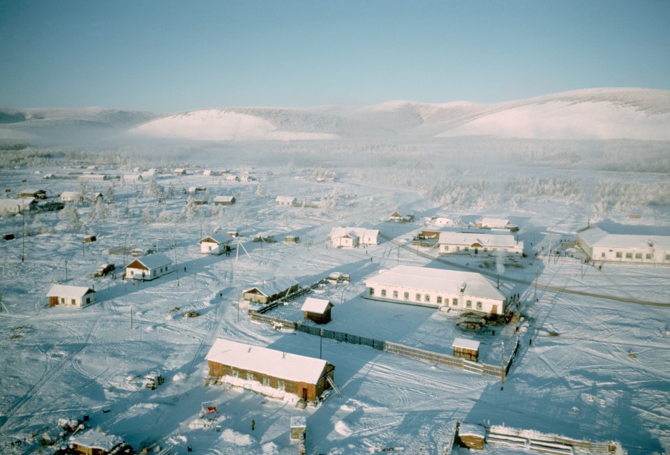 The aerial view of Yakutia in the winter months caked in snow