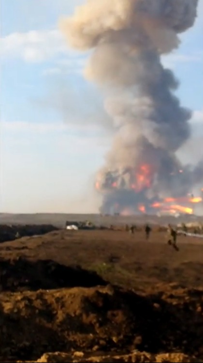 It's thought the fire triggered an explosion from nearby live ammunition