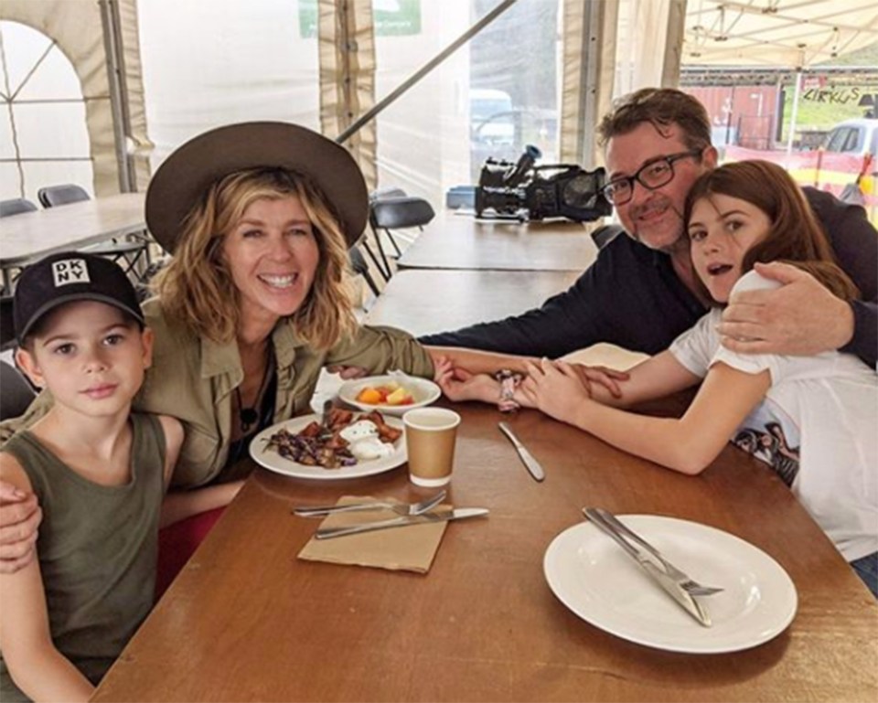 Kate with her husband Derek and their two children months before he fell ill