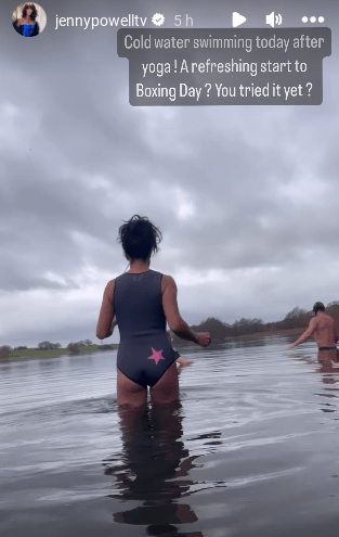 Her one-piece featured a star design on the back