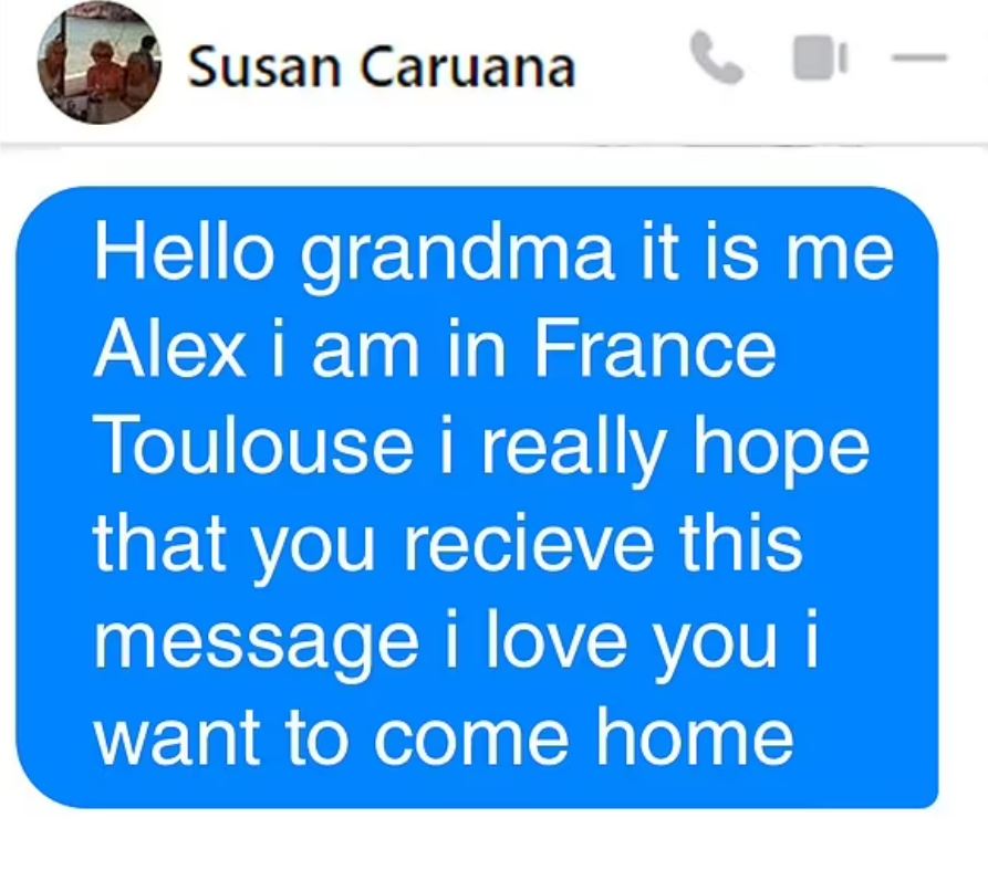 Text Alex sent to his gran after he was picked up by a lorry driver