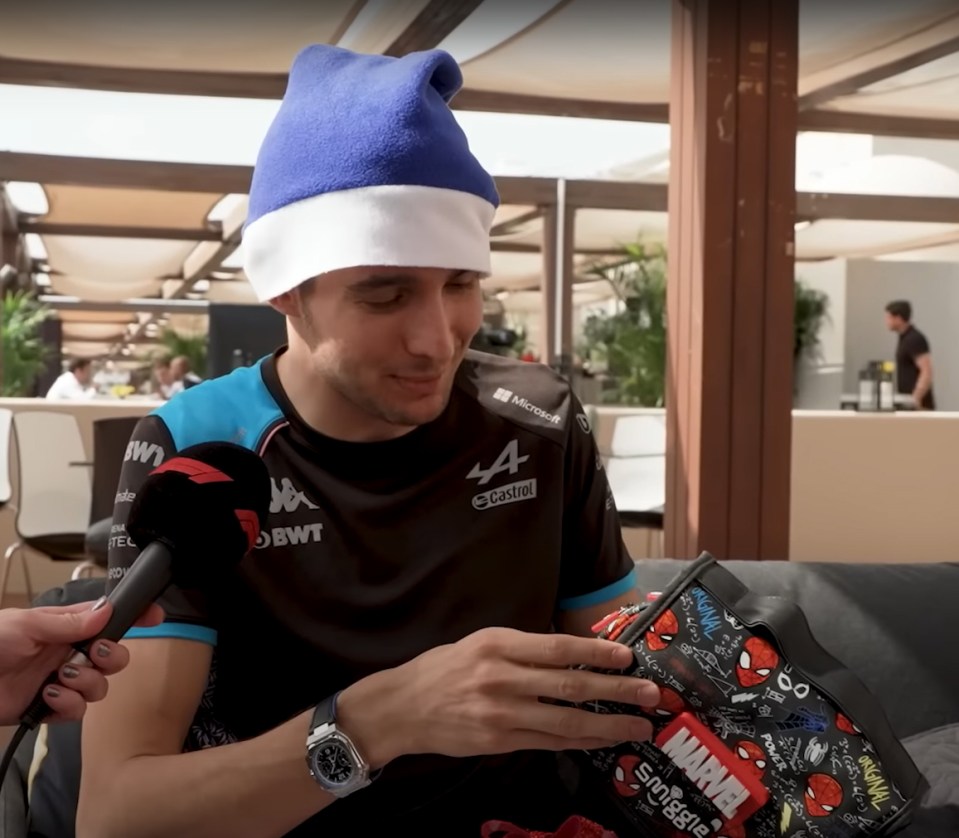 Esteban Ocon opened a trio of Spiderman-themed gifts