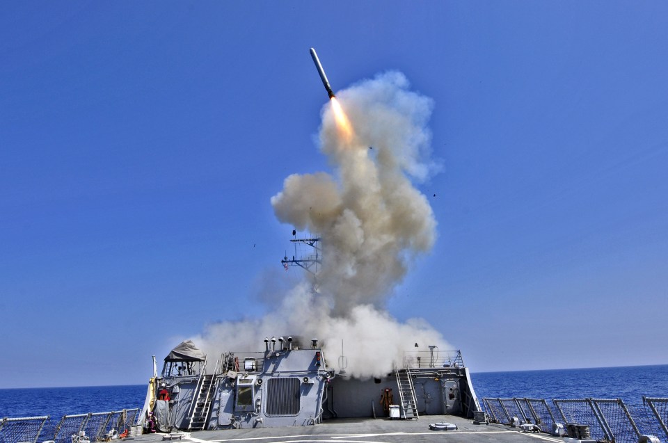 A frightening Tomahawk missile is pictured being launched from a US warship in 2011