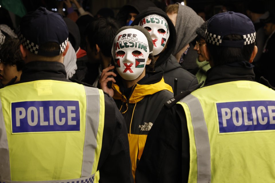 Masked protesters