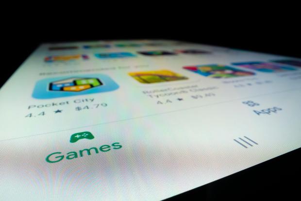 Close-up view of the Google Play Store games section on a tablet.