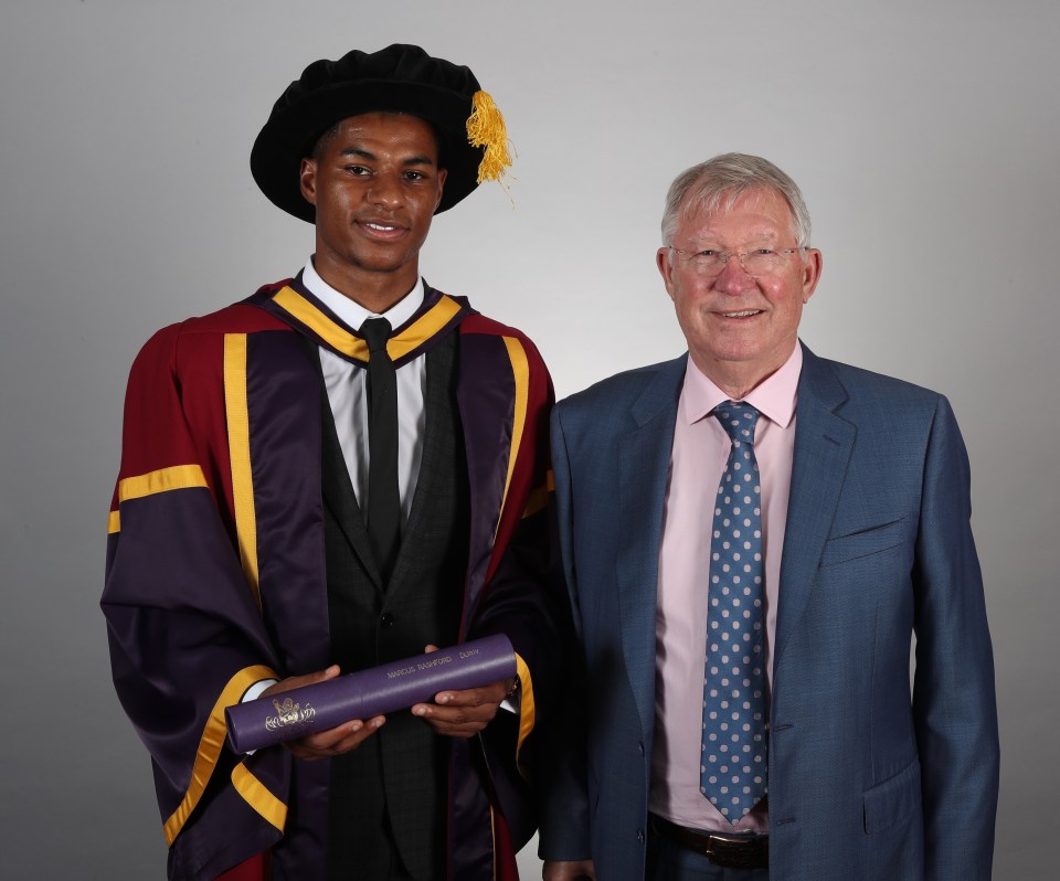 The striker poses with Sir Alex Ferguson after receiving an honorary doctorate in 2021 - and could desperately use his guidance now