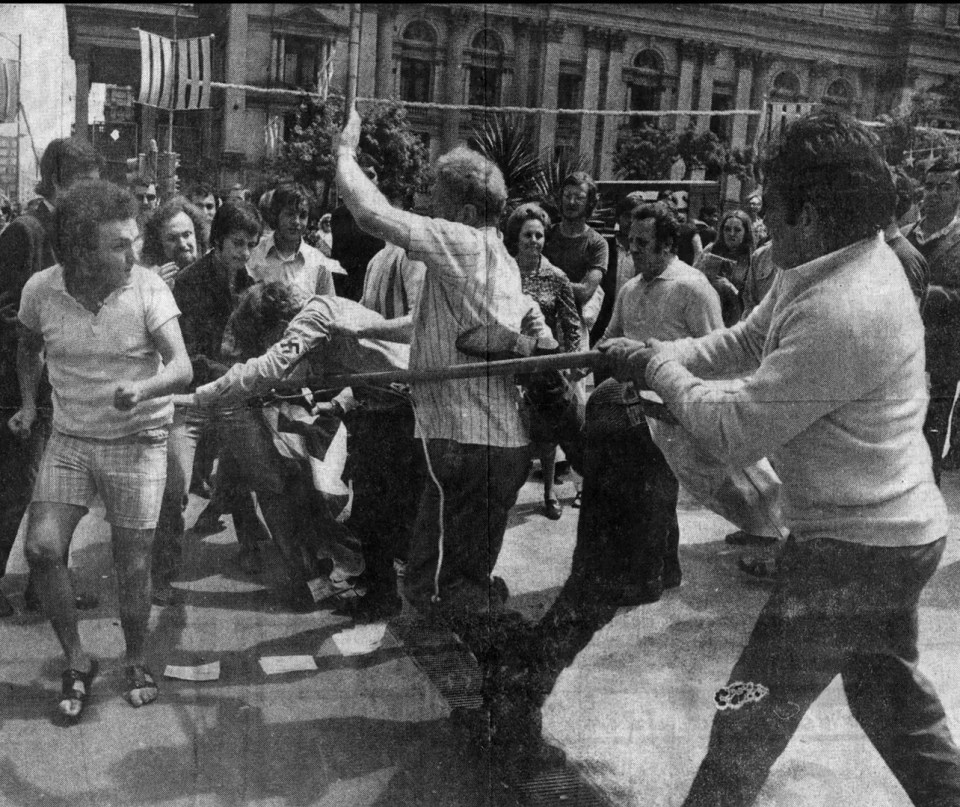 A clash breaks out at a Nazi rally