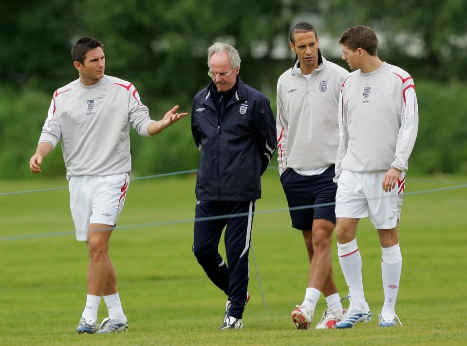 Sven pictured with Frank Lampard, Rio Ferdinand and Steven Gerrard during training in 2006