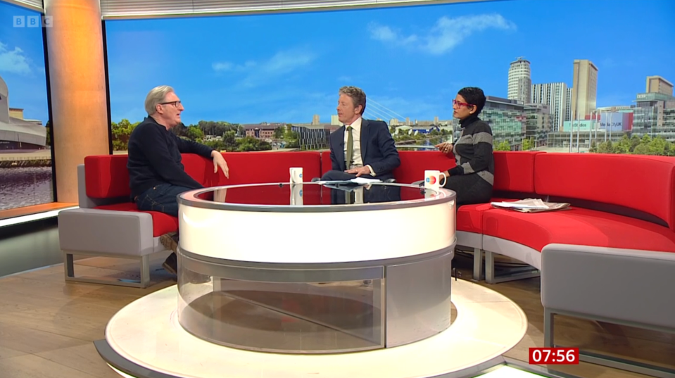 The actor was welcomed onto the sofa by Charlie Stayt and Naga Munchetty