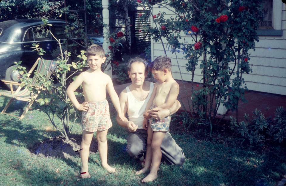 Boris, pictured with oldest sons Jon and Sam, moved to Melbourne after the war